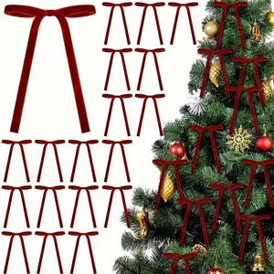 Vintage Velvet Christmas Bows, 12/24pcs, Tree Decoration, Rustic Crafts & Gifts, Classic Polyester Ribbon Bows for Holidays