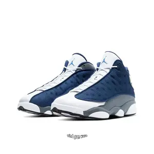 Navy Blue, White and Gray High-Top Retro Basketball Shoes with Mesh and Leather Upper, Gray Midsole