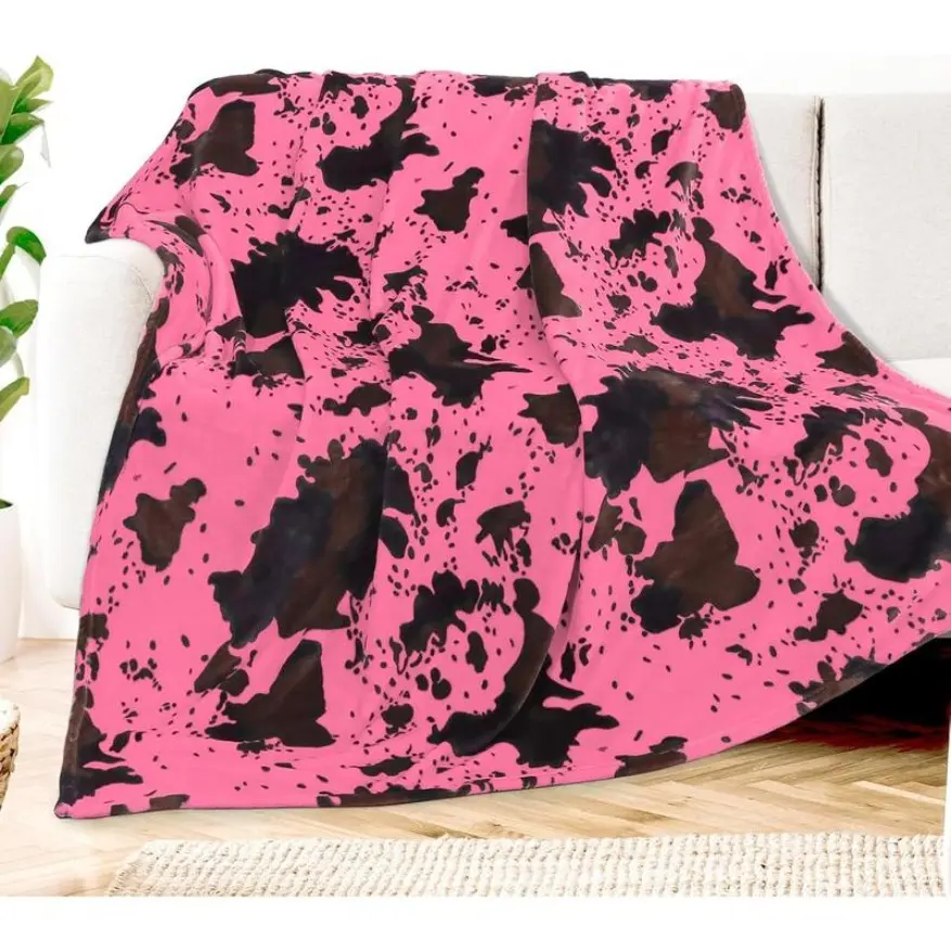 Hot Pink Cow Blanket Flannel Fleece Throw Blanket Soft Cozy Black Cow Print Blankets For Bed Couch Sofa 60 X 80 Inch Suitable For Bed, Sofa, Camping And Travel, Durable And Comfortable Decorative Shawl And Blanket