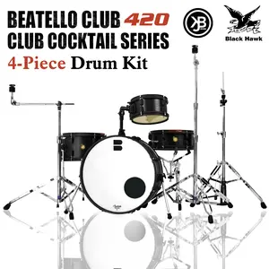 Beatello Club-420 Cocktail Series 4-Drum Set Compact Professional-Grade Drums, Portable Performance Fit Design. Space-Saving Assembly for Small Venues and Practice Rooms