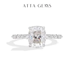 ATTAGEMS 4ct Cushion Cut D Color VVS1 Lab-Grown Moissanite Solitaire Engagement Ring, Elegant Women's Bridal Statement Ring for Weddings, Anniversaries (R342)