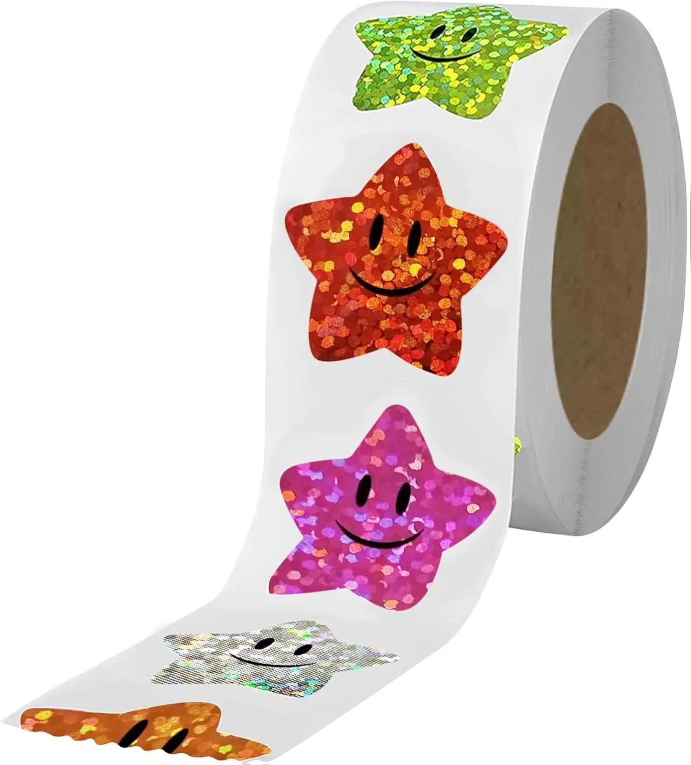 700Pcs Water Resistant Glitter Foil Stickers Pack - 1in 8 Vibrant Colors Cartoon Glitter Smiley Star, 3.15in Diameter Rolls, Strong Adhesion, No Adhesive Residue, Kids’ Christmas Classroom Wedding Baby Shower Supplies