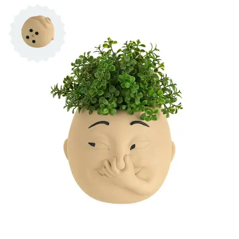 Compact Cute Planter - Quirky Nose Design Decorative Flower Pot with Drainage Hole, Aesthetic Mini Succulent Pot for Bathroom Counter Decoration, Indoor Home & Garden Supplies