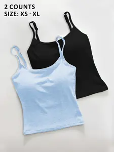 Women's Basic Plain Ribbed Camisole with Padded Bra, Slim-Fitting Casual Top, Thin Layered Underwear, Perfect for Daily Wear