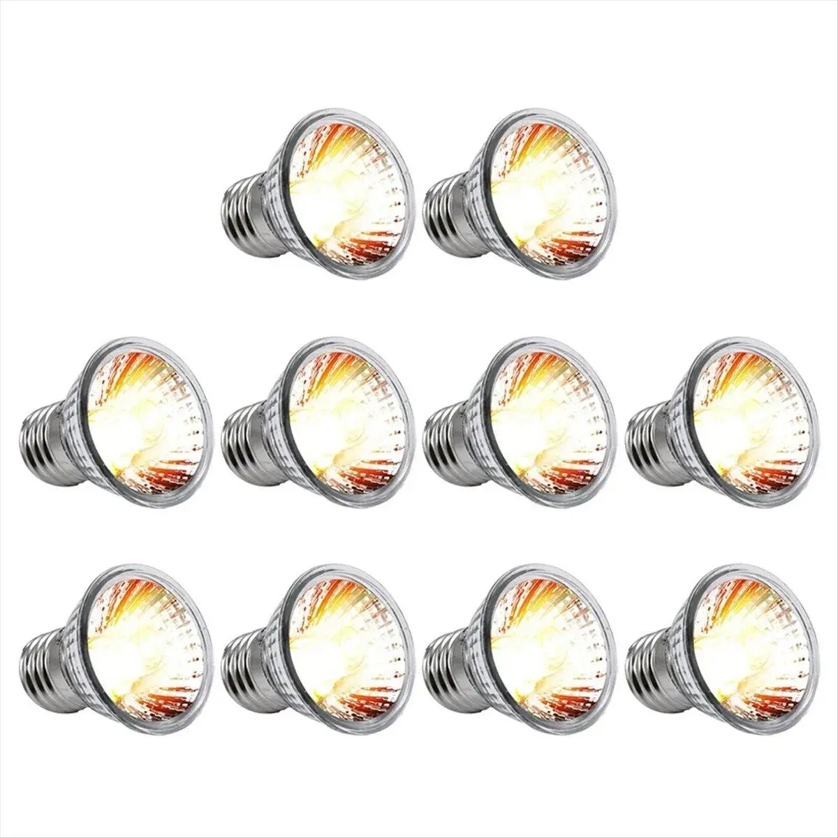 10 Pack Reptile Heat Lamps, 25W Full Spectrum Basking Bulbs with UVA/UVB Output and Metal Base for Turtles & Amphibians, D3 Support