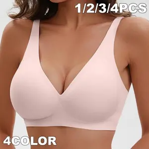 FS1/2/3PCS EssElegance Wireless Women's Comfortable Push Up Bralettes Seamless Tshirts Bras Deep V Everyday Bras for All Seasons Minimalist Lingerie