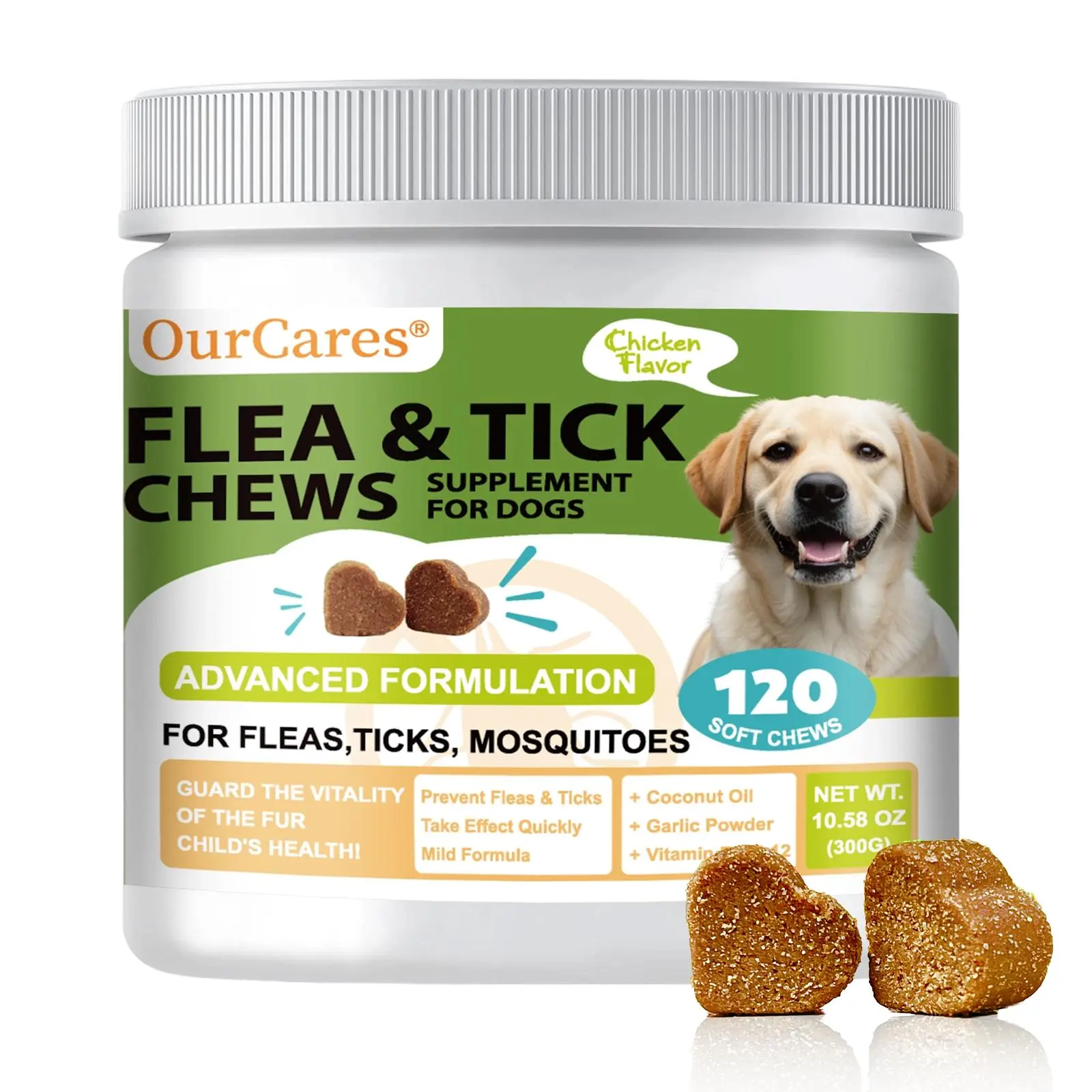 #Summervibes #petlovers OURCARES Flea & Tick Prevention Support Chews for Dogs – Nutritional Supplement, Not a Treatment – 120Count, Plant-Based Chicken Flavor with Probiotics, Coconut Oil, Flaxseed & Fish Oil – For All Breeds and Ages