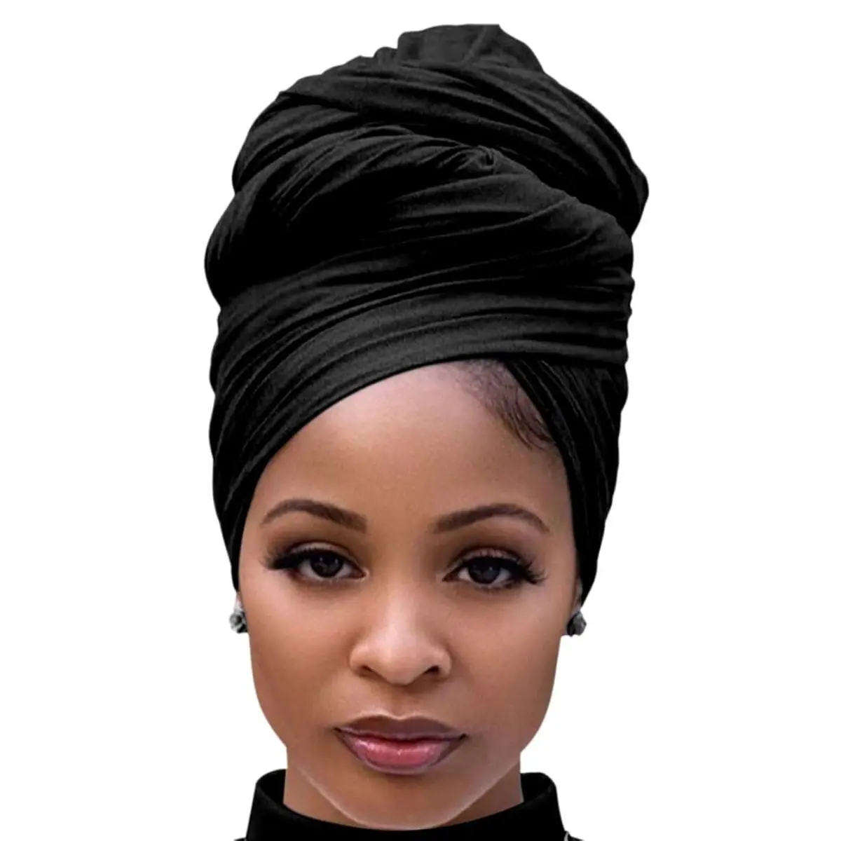 Stretch Head Wraps for Women – Long Jersey Turban Hair Scarf- Black