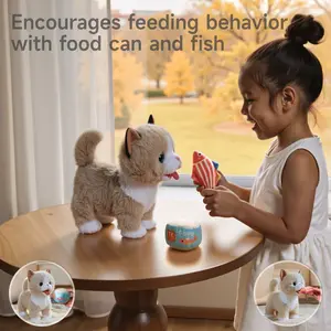 Interactive Plush Toy Cat for Kids, Walking Talking Plush with Leash Wags Tail Realistic Stuffed Cat Birthday Gift for Toddlers Kids  3 4 5+
