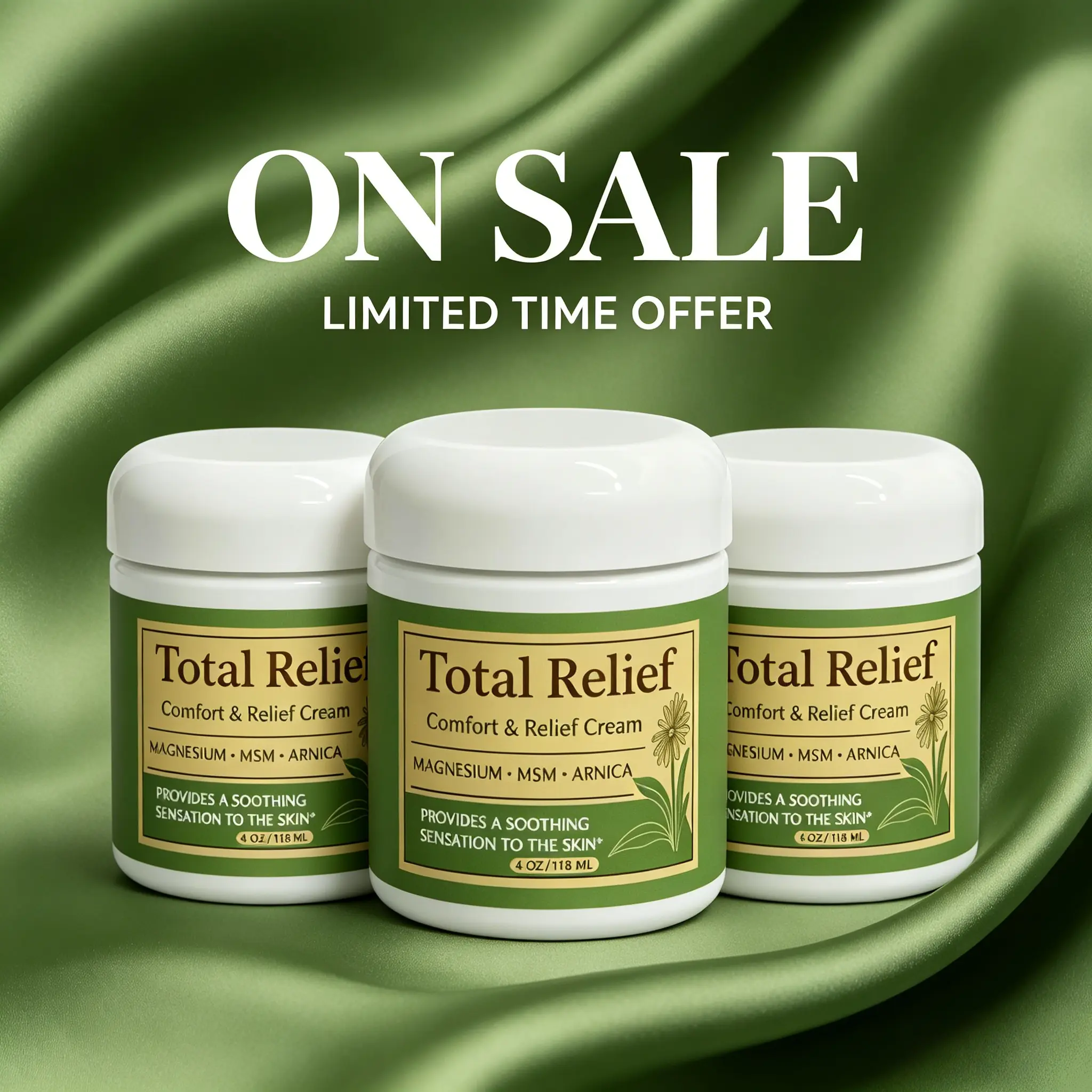 Total Relief Magnesium Body Lotion & Cream - Fast-Absorbing MSM, Arnica Formula for Healthy Nerves & Daily Support - 4 Fl Oz (Pack of 1), Magnesium Body Lotions & Creams, Essential Oils, Minerals