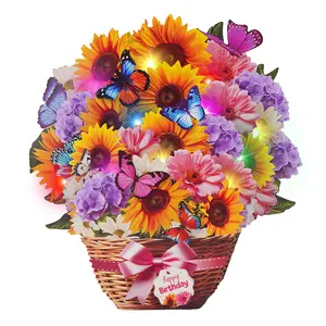 Birthday Cards with MUSIC & LIGHTS, Pop Up Happy Birthday Card, Sunflower & Butterfly, 10 Inch Life Sized Forever Flower Bouquet Gifts for Women Mom Grandma