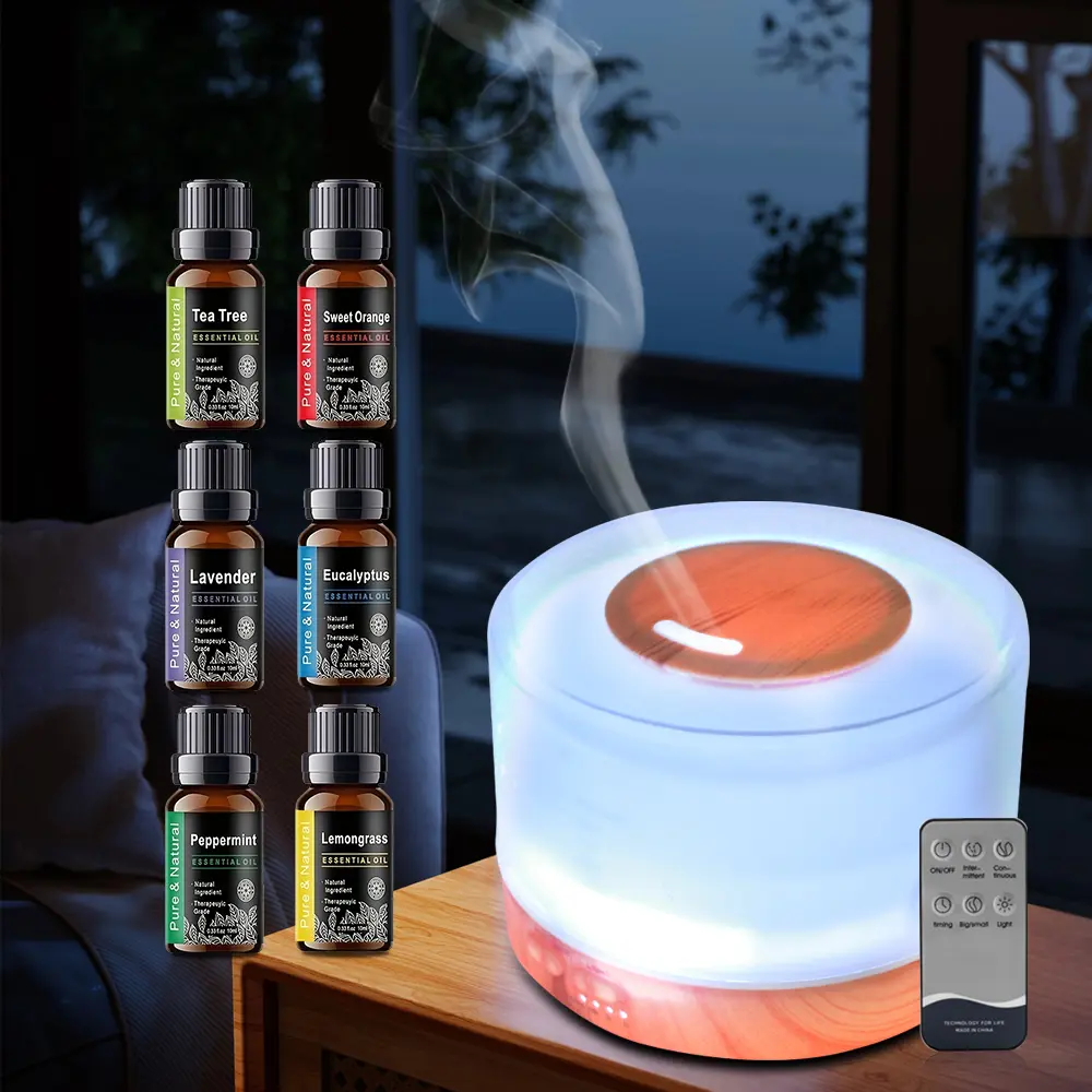 500ml Portable Compact Aroma Diffuser Humidifier - Aromatherapy Essential Kit with 6 Therapeutic Oils, 7 Calming Lights, Silent Ultrasonic Mist, Automatic Auto-Off Safe Function for Scented Sleep Aid Relaxation