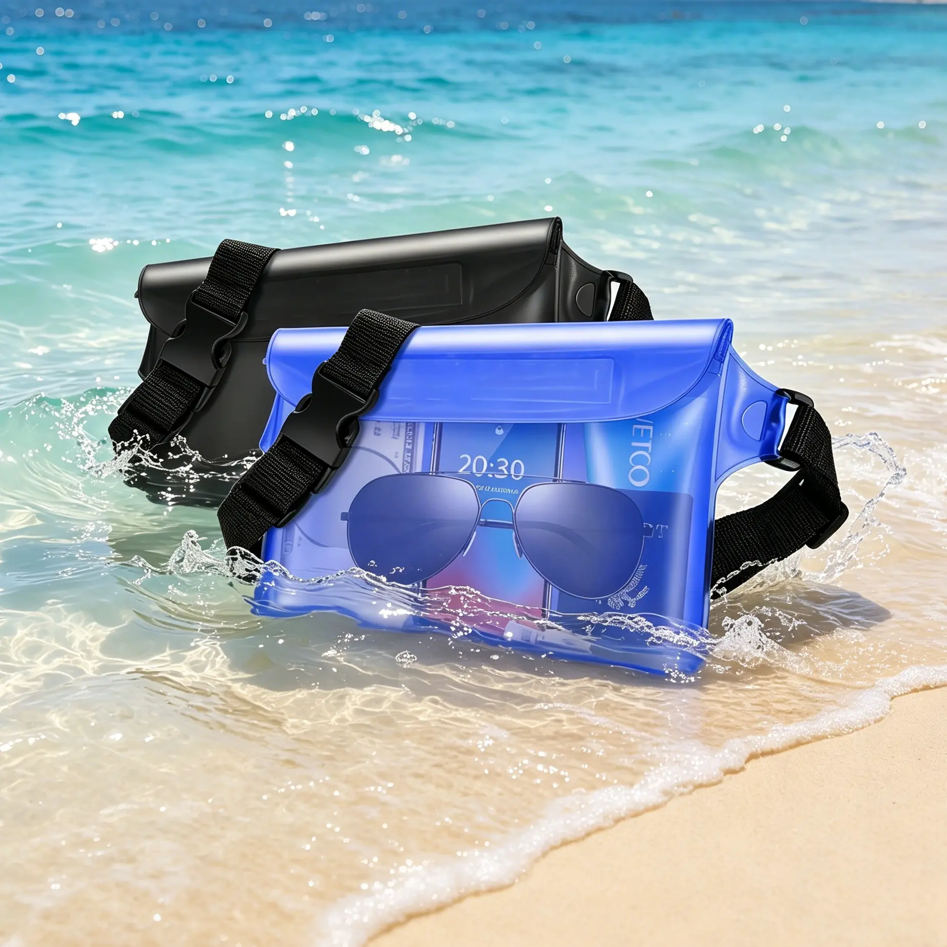 Floating Waterproof Fanny Pack, Heavy-Duty PVC Dry Bag for Men and Women with Touch-Screen Window, Adjustable 27-45" Strap for Swimming & Boating, 27–45" Strap Fit, Floating Swimming Equipment Bags, Aquatic Swimming Equipment Bags