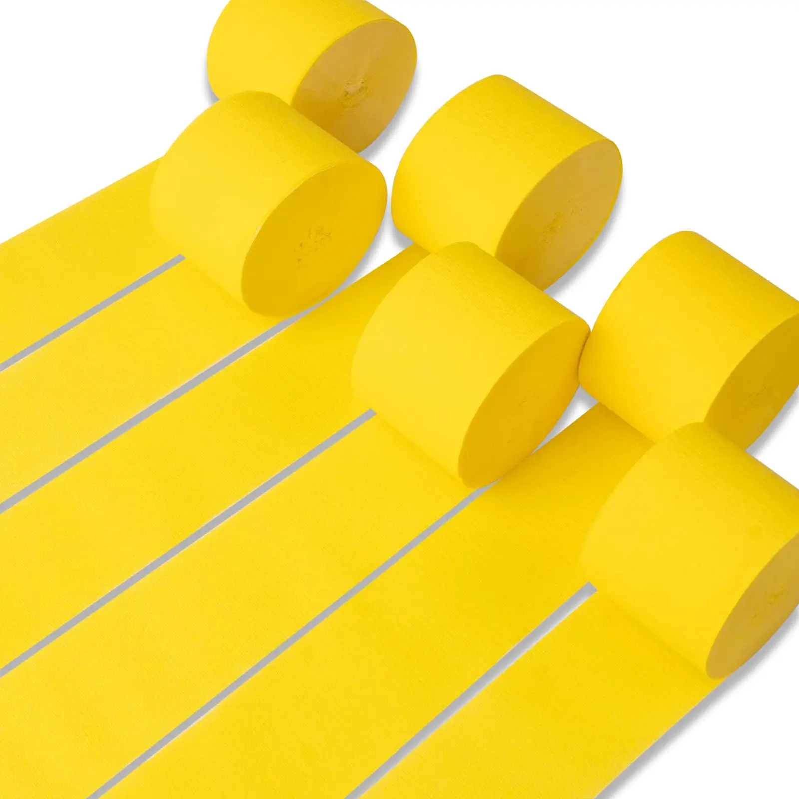 PartyWoo Durable 30%-Thicker Yellow Crepe Paper Streamers - 6pcs Pre-Rolled Birthday Set, 82ft/each 492ft Total, 1.8in Wide, Easy-to-Use Decor for Sunflower Theme Events on Windows, Doors, Walls, Fireplaces