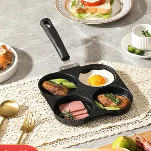 4-Grid Egg Fry Pan, Bacon & Eggs Burger Pot, Breakfast Cooking Separator, Compatible with Electric Stove, Ceramic Stove, Gas Stove, Induction Cooktop