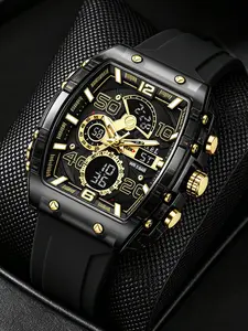 SMAEL Outdoor Sport Dual Display Alarm Digital Watch for Men Quartz Analog Wristwatch Chronograph Silicone Band Male Clock Tonneau Dial Water Resistant Watch Sports Digital Watch