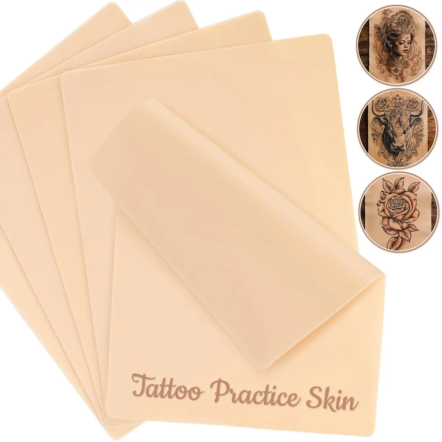Tattoo Practice Silicone Sheets, 10 Pcs 0.04" Thick 7.4x5.6in Double-Sided Fake Skin - Stretchable for Realistic Microblading Training, Draw on It for Eyebrow Practice, Tattoo Art, 0.04 Inches, Tattoo Practice Skin