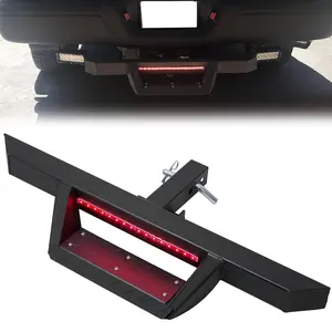 KQQIO Universal Drop Hitch Step with LED Brake Lights, 2" Receiver Rear Bumper Guard for Pickup Trucks, Heavy-Duty Powder-Coated Black Steel with Pin, Easy-Install Trailer Towing Accessory, Led Lights