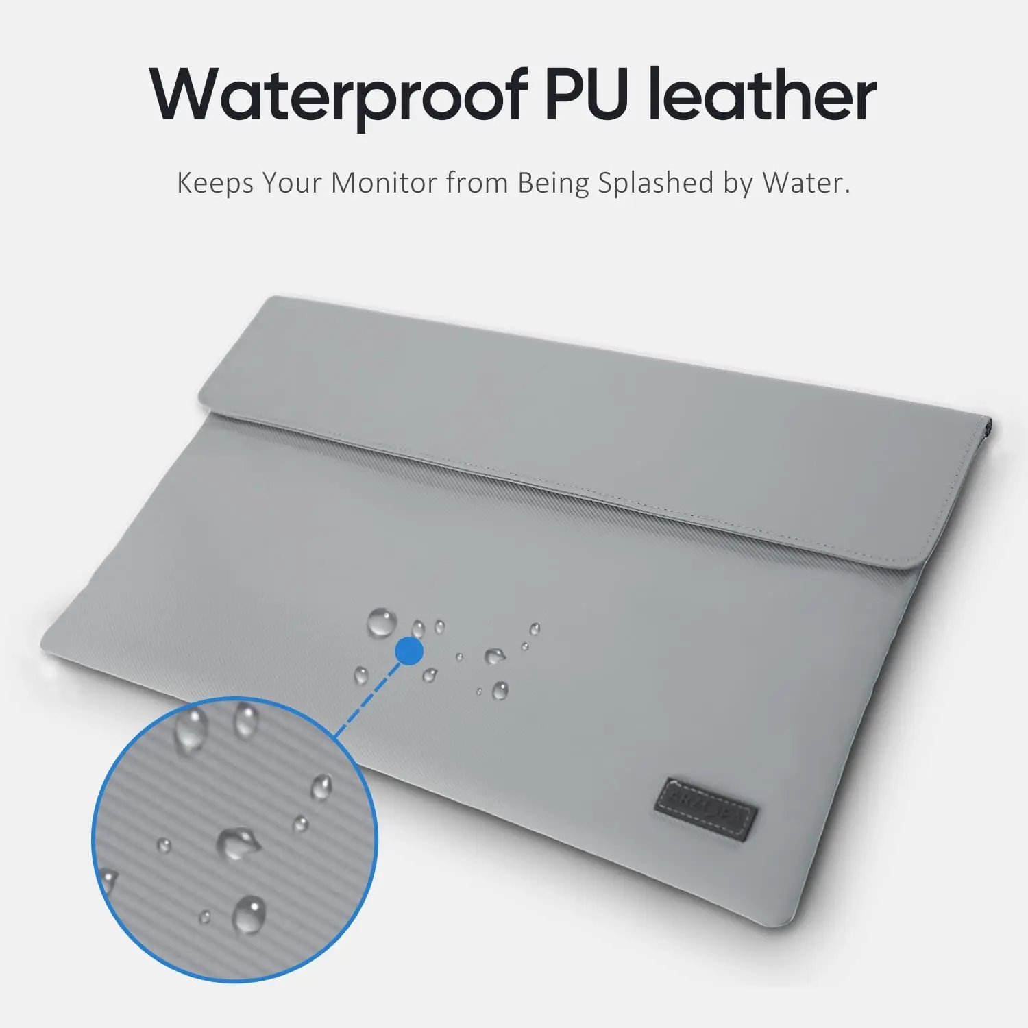 ARZOPA Portable Monitor Sleeve Bag PU Leather Case for Travel Gray Water-resistant Lightweight Slim Compatible with Portable Monitor Laptop Tight Closure