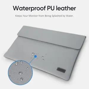 ARZOPA Portable Monitor Sleeve Bag PU Leather Case for Travel Gray Water-resistant Lightweight Slim Compatible with Portable Monitor Laptop Tight Closure