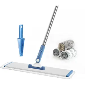 Commercial Flat Microfiber Floor Mop Cleaning System 18 in-Wet Dry and Dust Hardwood, with 4 Washable Pads - Cleaner for Laminate, Tile, Stainless Steel - Handle and Extension