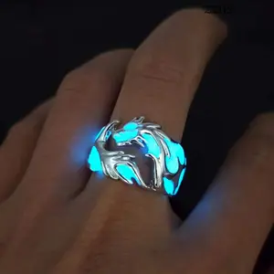 ZZHS Luminous Dragon Ring for Men Adjustable Size Arresting Noctilucent Night Light Glowing In The Dark Moon Jewelry  Wholesale