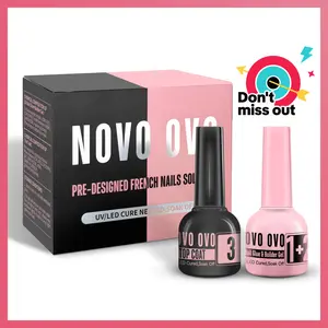 NOVO OVO French Tip Solution Kit, Including One Muti-function Gel as UV Glue, Base Coat Builder Gel 10 ml, One Premium Top Coat 10ml, for Pre-designed False Nails Tips Easy to Use 30 days lasting
