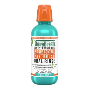 TheraBreath Plaque Control Mouthwash, Cool Mint, Pre-Brush Rinse, 16 Fl Oz Oral Flower