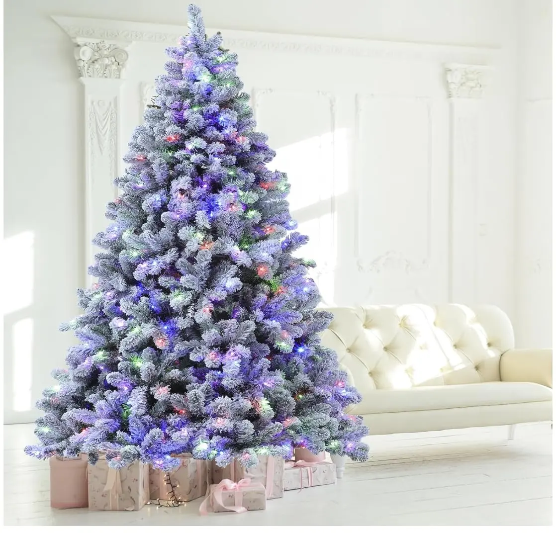 【Summer Deal】Silvanest 2026 Pre-Lit Artificial Christmas Tree with Metal Stand (4ft/6ft/7ft), 250/350 Multi-Color & Warm LED Lights, 798/986 Snow-Flocked Branches, 10 Functions, Home Holiday Decoration Christmas Finds, Foldable