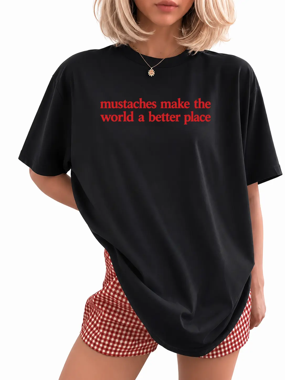 Mustaches Make The World A Better Place Shirt Funny Mustache Lover TShirt Made In USA For Women For [cotton, lightweight and breathable, soft and comfortable] Y2K Streetwear Graphic Tee Graphic Concert T-Shirt Fabric Fit