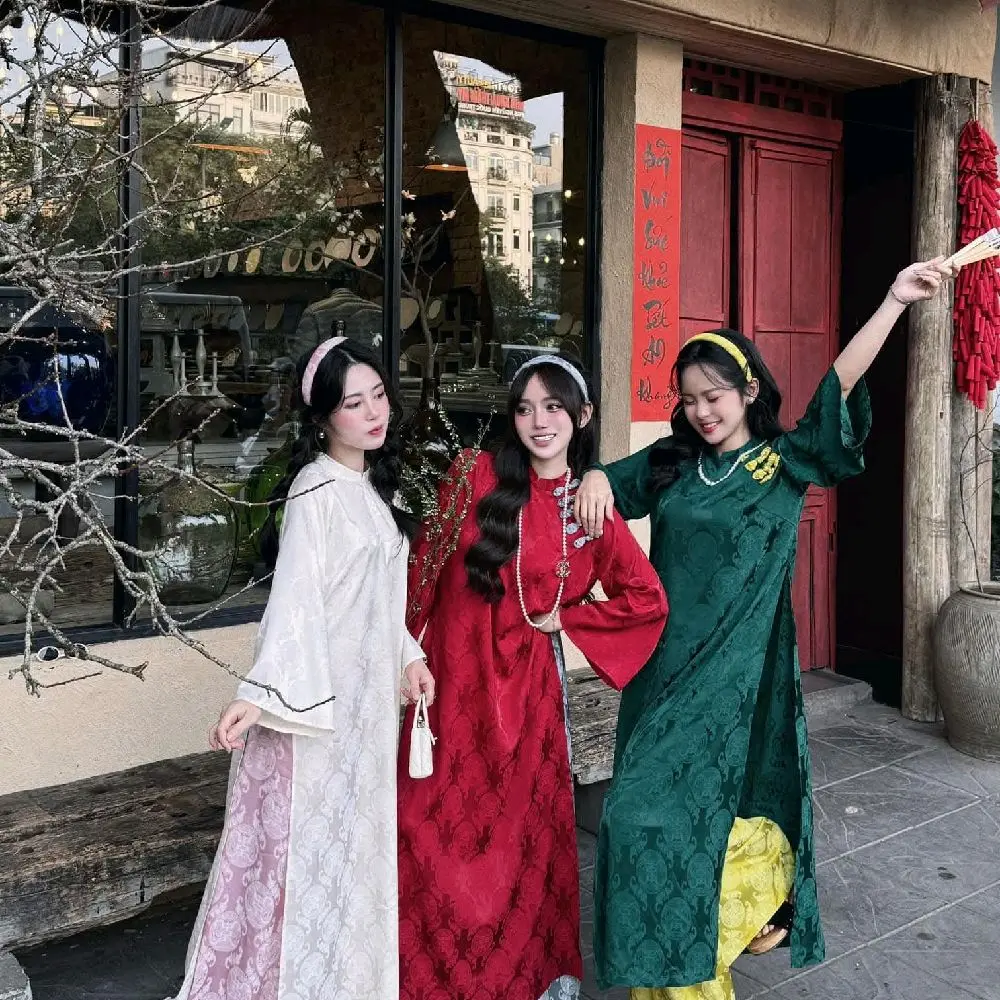 Vietnamese Ao Dai M3 With Pants For Women ( Quần Trơn) Vietnamese Size / Áo Dài Cách Tân Truyền Thống Việt Nam/ Girl Ao Dai / Luna Ao Dai