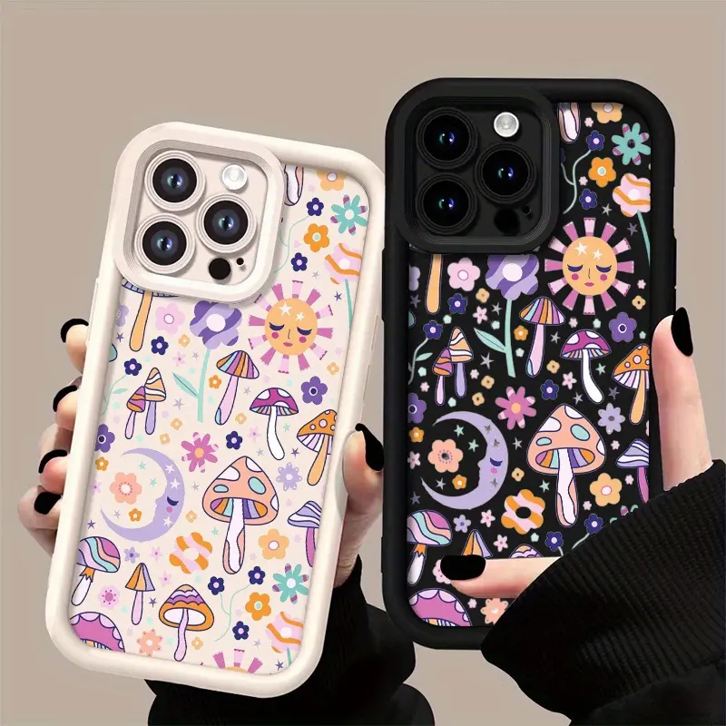 Mushroom Pattern TPU Smartphone Case - Shockproof, Durable Protective Casing for iPhones, with Lens Protection, 2D Printed Phone Accessories for iPhone 17 Pro Max,16,16e,15,14 Plus,13,12 Mini,11,Air,X,XS