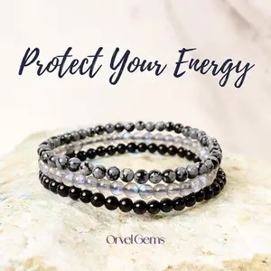 Shield Your Aura Stack | Healing Crystal Bracelet Set | 4mm Protection Stones | High Vibe Jewelry for Men & Women Energy Stackable Grounding Protective Amethyst Snowflake Obsidian