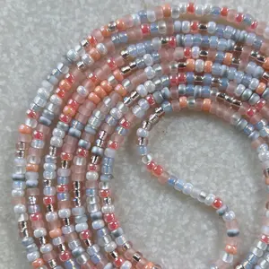 LOVE AURA - Tie On Waist Beads - 45 to 60 inches Waistbeads - Pink Waistbeads - Spring Waistbeads - Made By Venus Waistbeads