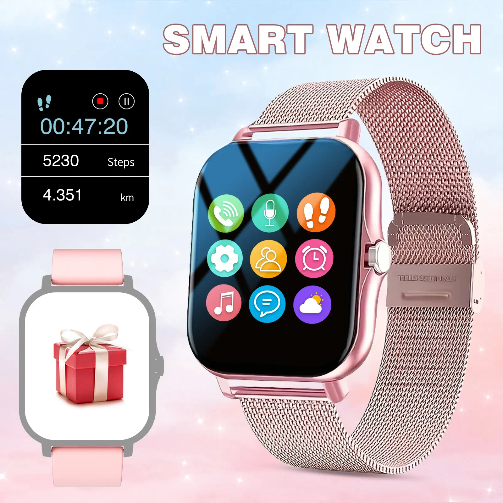 1.83" Ultra-Clear Touch Screen Smartwatch, Multifunctional Smartwatch, with calls, Message Notification, Pedometer, Multiple Sports Modes for Fitness, Weather Forecast, Wireless Connection, Lightweight Design, Gift for Men Women