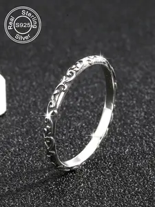 925 Sterling Silver Vintage Flower Engraved Silver Rings, Luxury Jewelry, Simple Ring for Women & Men, Exquisite Jewelry for Party, Daily Clothing Decor, Perfect for Gift