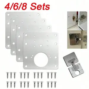 Cabinet Door Hinge Repair Plate Set (with Screws), 4/6/8 Pieces, Durable Cabinet Hardware Solution, Easy Installation Kit