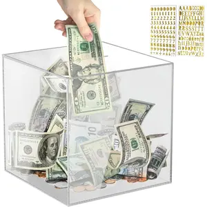 Piggy Bank for Adults Must Break to Open, Acrylic Clear Piggy Bank Money Saving Box for Cash Saving, Unopenable Adults Large Bank for Real Money Bank Coin Bank Change Jar (Clear, 12x12CM)