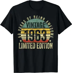 60 Year Old Gifts Vintage 1963 For 60th Birthday T-Shirt Size S-3XL