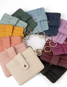 Solid Card Wallet | Vegan Mushroom Leather | Gold Keyring | 3.5x4.5 Inches | RFID Blocking | Snap Lock Card Holder | Transparent ID Pocket