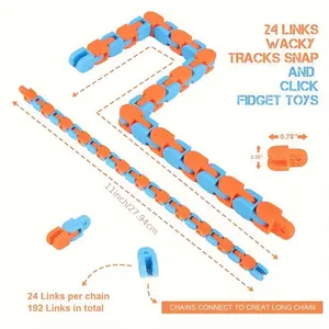 4-12pcs Fidget Wacky Tracks | Stress Relief Fidgeting Toys for Kids and Adults, Classroom Student Gifts, School Prizes, Long Sensory Autism Snap Fingertip Click Snake Toys, Travel Stress Relief ADHD, Mixed Color, Made of Other Plastic
