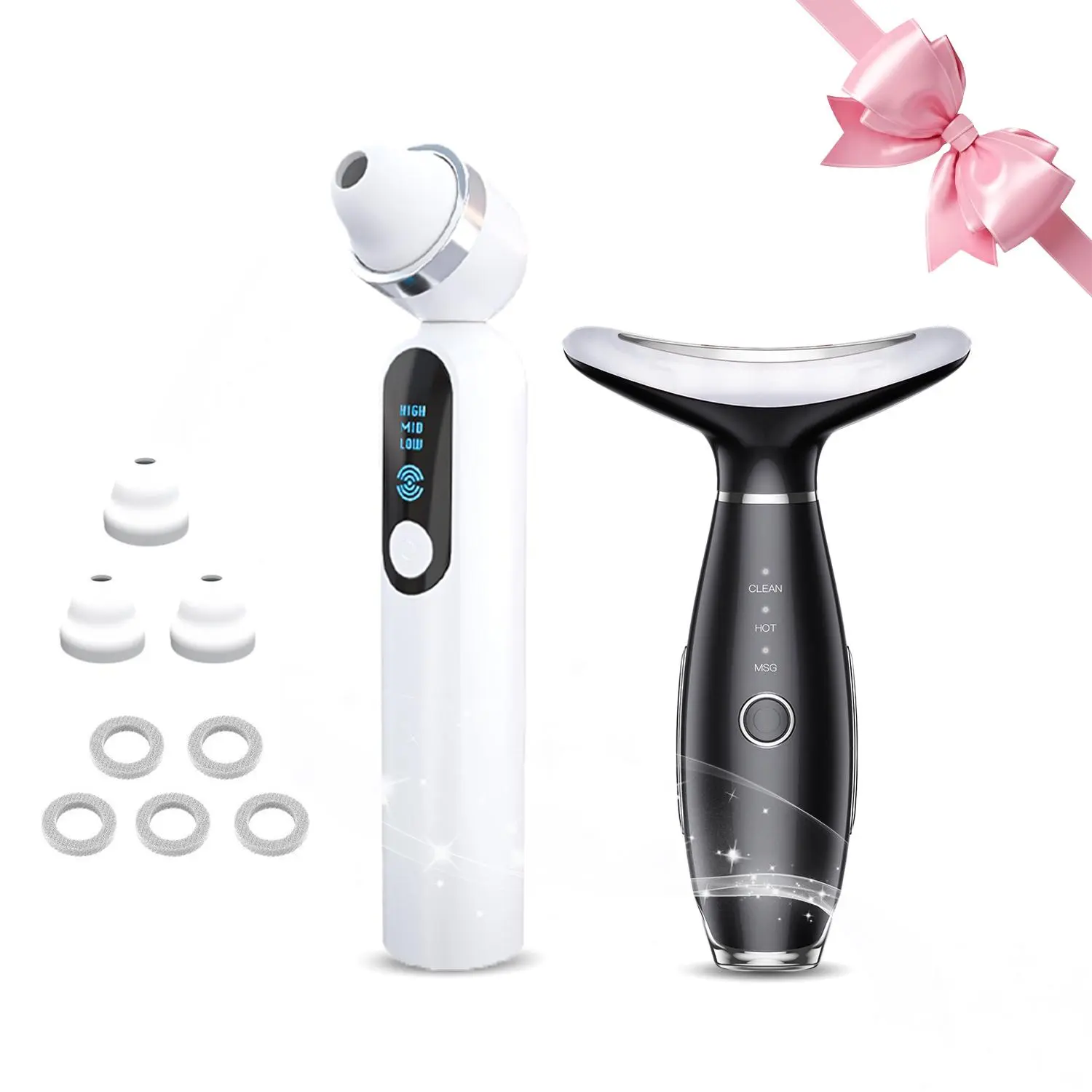 Portable Rechargeable Neck Massager & Blackhead Cleaner Set, 3 Color LED Light Modes Neck & Face Massager, Vibration Massage Skin Care Tool for Home Travel