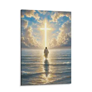 Jesus   Art, Christian Cross  Decor, Faith Inspired Religious Artwork, Heavenly Ocean  Print for Bedroom Living Room Prayer Room, Christian Gift for Family and Believers