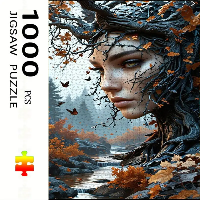 1000 Piece Face Tree Jigsaw Puzzle, Large Adult Family Interactive Toy, DIY Home Decor Brain Challenge, Holiday Scene, Mixed Colors, Perfect Gift