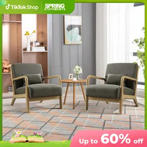 [SpringStatements] EBELLO Modern Accent Chair With Wooden Legs And One Pillow, Easy Assembly, ComfyFabric Chairs for Living Room , Bedroom, Office