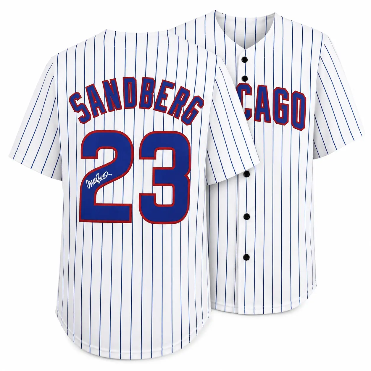 Facsimile Autographed #23 Ryne Sandberg Pinstripe Reprint Laser Auto Baseball Jersey, Vintage Sports Memorabilia, Replica Striped Gear, Gift For Baseball Fans, Collectible Team Apparel, Classic Striped Uniform