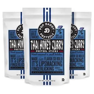 Pop Daddy Flavored Pretzels Sticks | Healthy Gourmet Pretzels Snacks | 7.5oz Individual Bags | 3 Pack | Thai Honey Curry