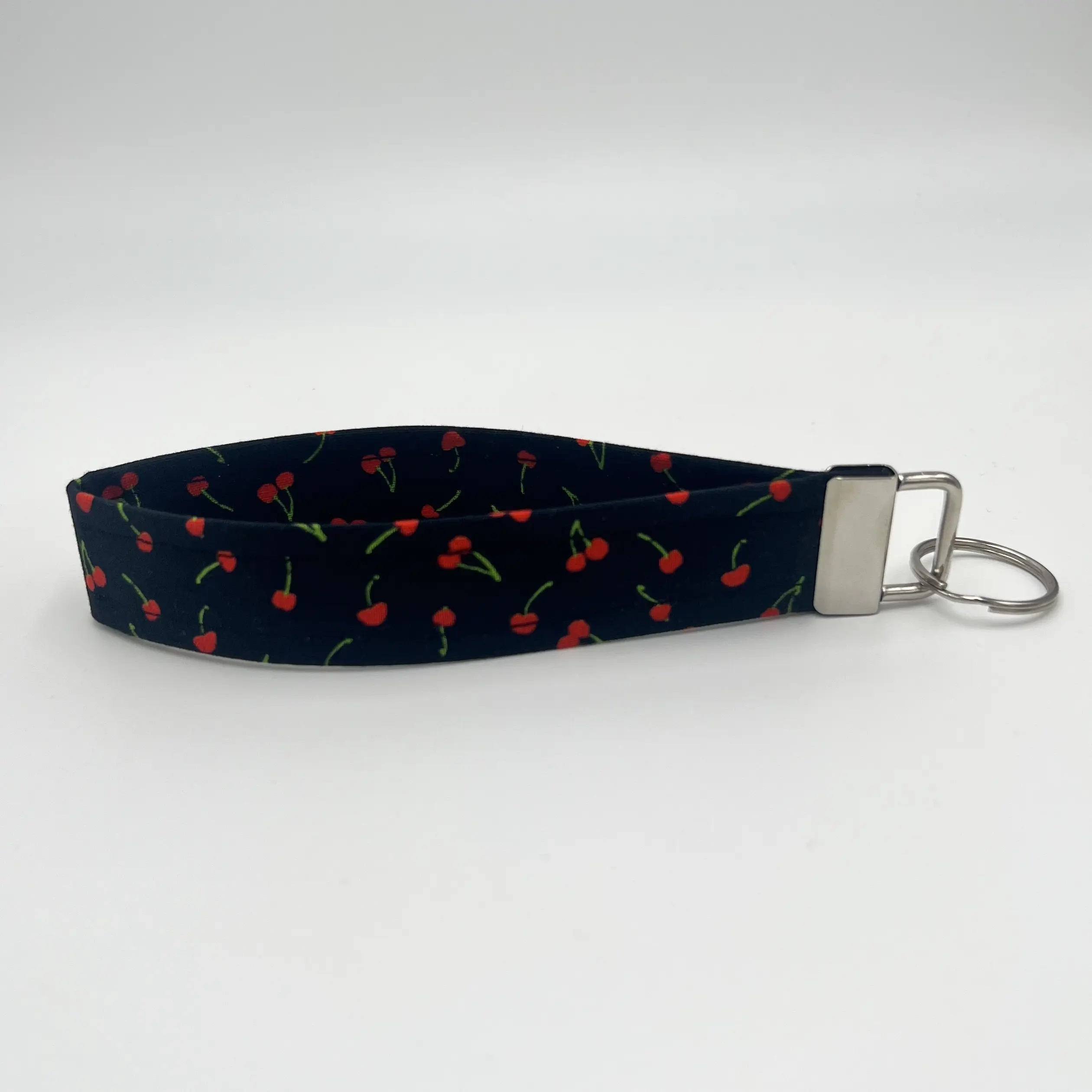 Black & Cherry Keychain Wristlet, Key Fob Lanyard, Retro Keychain, Y2K, Handmade