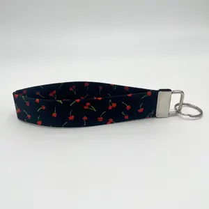 Black & Cherry Keychain Wristlet, Key Fob Lanyard, Retro Keychain, Y2K, Handmade
