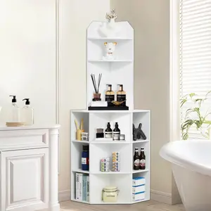 VEVOR 64" White Corner Storage Cabinet with Charging Station, Adjustable Shelves, Room Decor, Father's Day Gift